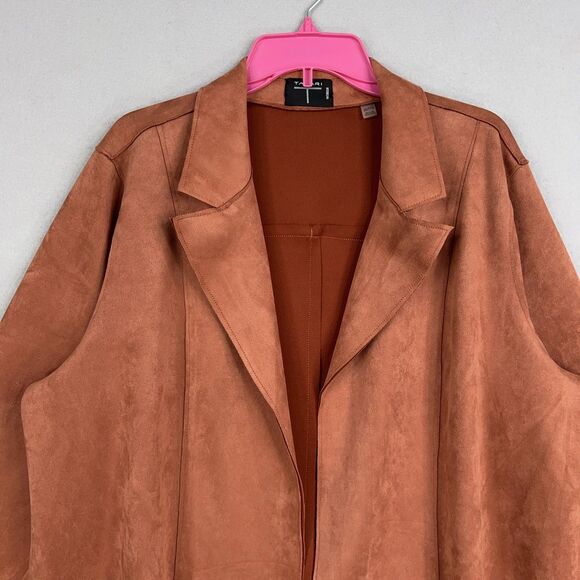 Tahari Jacket Womens 2X Brown Faux Suede Open Soft Minimal Quiet Luxury Autumn - Picture 2 of 14